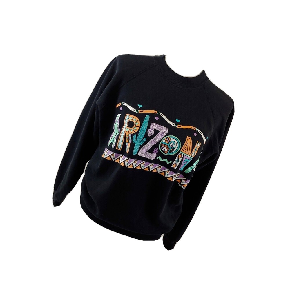 Vtg Arizona Graphic Shirt Womens Large Aztec Print Black Sweatshirt Cactus Hanes
